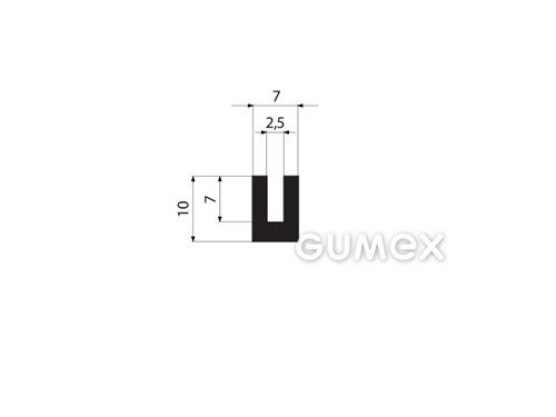 "U" Gummiprofil, 10x7/2,5mm, 70°ShA, EPDM, -40°C/+100°C, schwarz, 